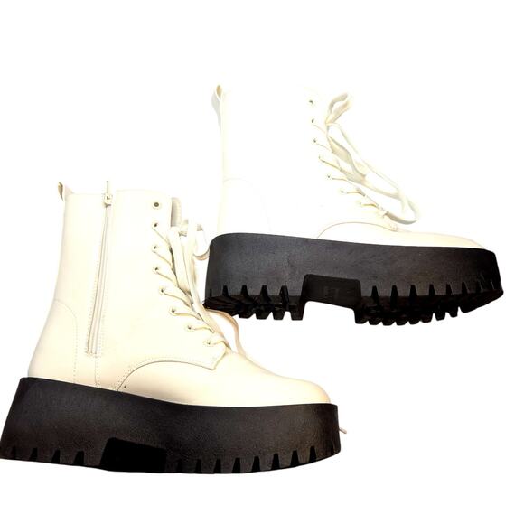 Rouge 9 White Combat Boots Women's 2 1/2 Inch Platform Shoe Zipper Laces - Picture 4 of 8